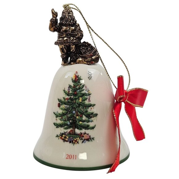 Spode Christmas Tree Ornament 2011 Bell With Santa Handcrafted NIB Holiday Decor - Picture 2 of 10